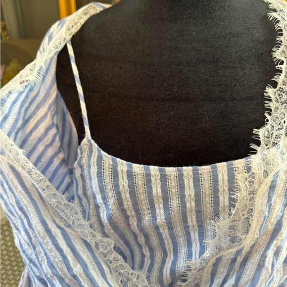 BCBG MAZAZRIA faux wrapped top in blue and white stripe - Picture 7 of 11